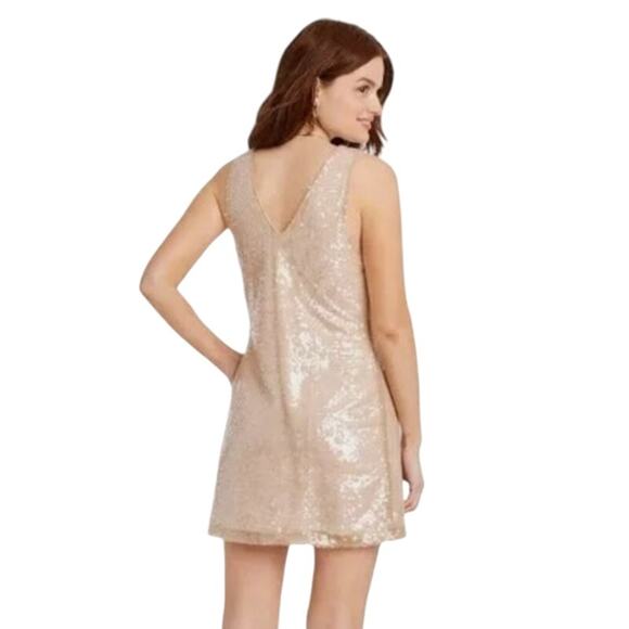 A New Day Champagne Sleeveless V Neck Sequin Mini A Line Dress, Size S - Picture 2 of 10
